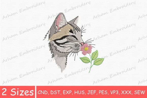 Adorable Cat Smelling Cat Embroidery Design