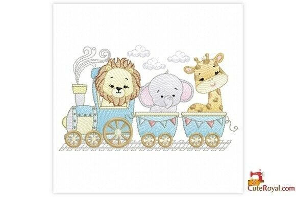 Baby Safari Animals in Blue Train
