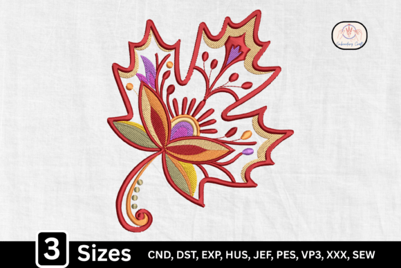 Folk Art Maple Leaf: A Seasonal Embroidery Design for Personalized Gifts