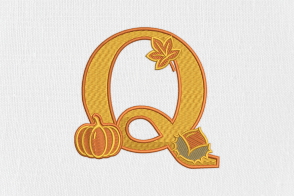 Letter Q Autumn Monogram: A Seasonal Embroidery Design for Business Branding