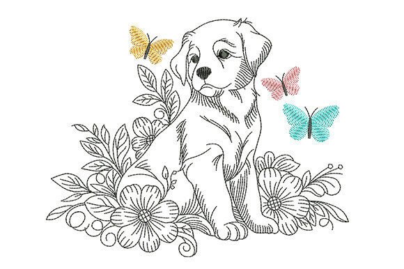 Puppy with Butterflies and Floral Embroidery Design Review