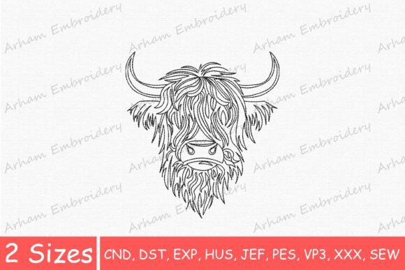 Rustic Highland Cow Head Line Art